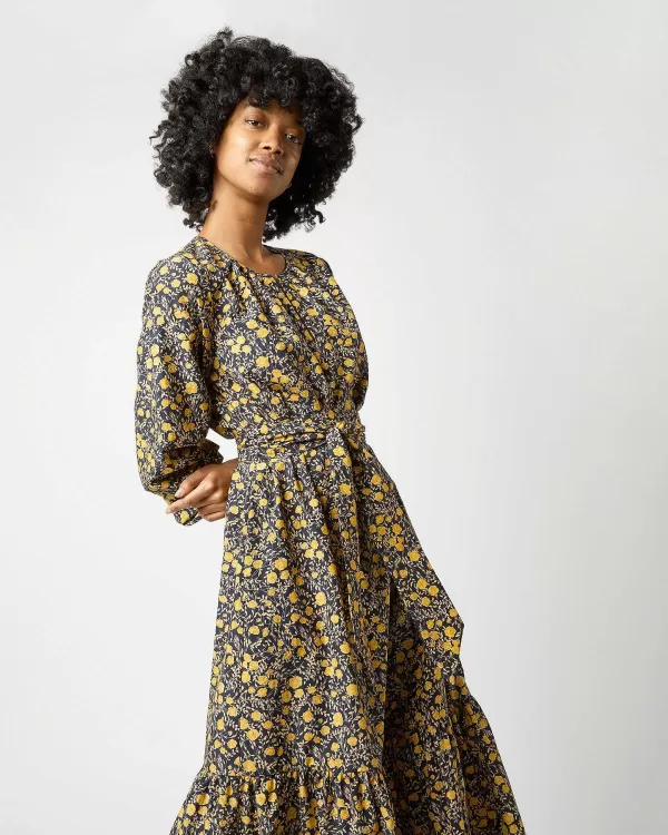 Clearance Ann Mashburn Aba Maxi Dress Ratti® Navy/Gold Tea Rose Habotai