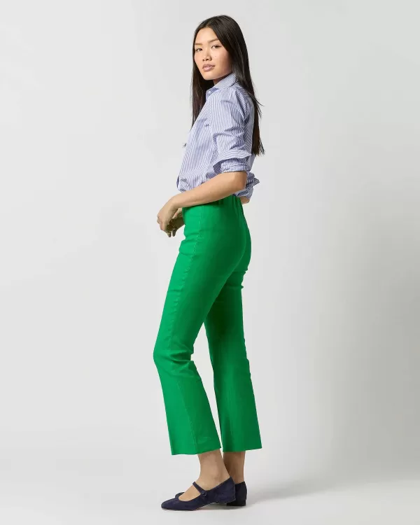 Clearance Ann Mashburn Britt Flare Cropped Pant Green Stretch Cotolino