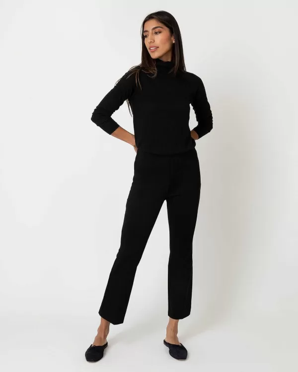 Discount Ann Mashburn Faye Flare Cropped Pant Black Ponte Knit