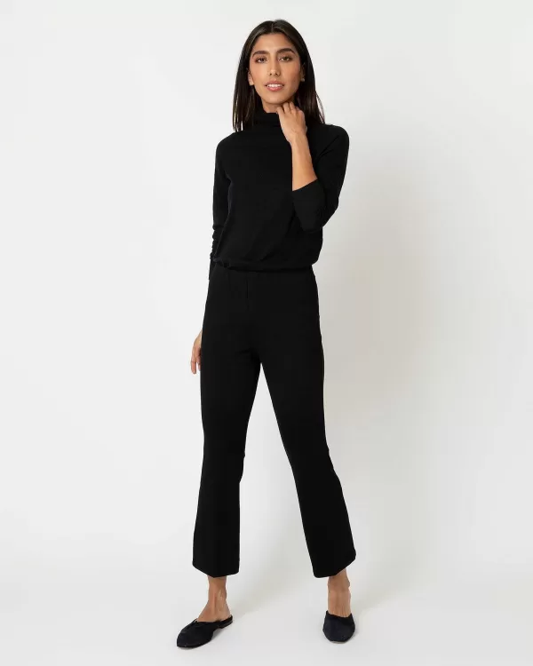 Discount Ann Mashburn Faye Flare Cropped Pant Black Ponte Knit