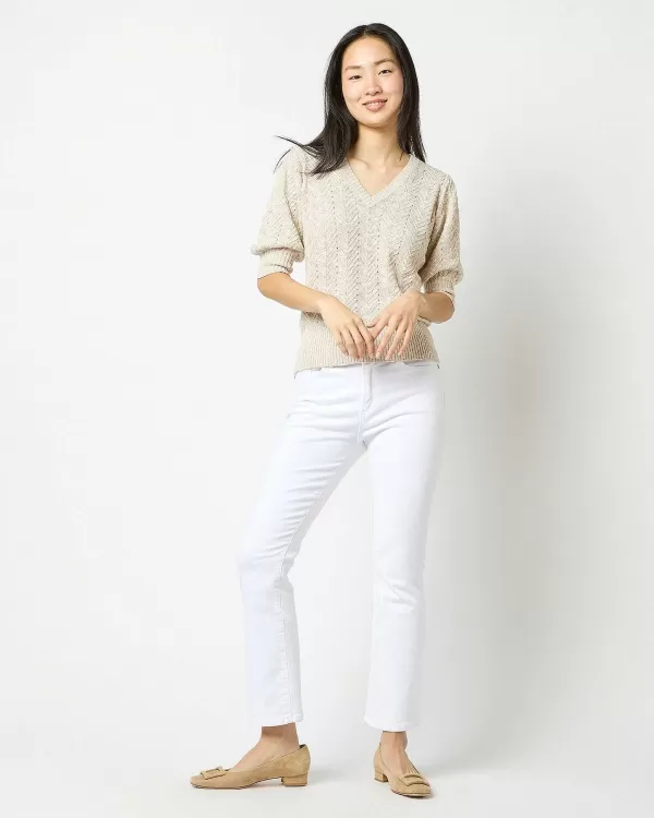 Best Sale Ann Mashburn Giselle Pointelle V-Neck Sweater Marble Cotton/Linen