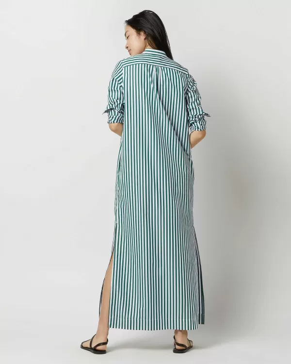 New Ann Mashburn Mandarin Talitha Shirtdress Green Awning Stripe Poplin