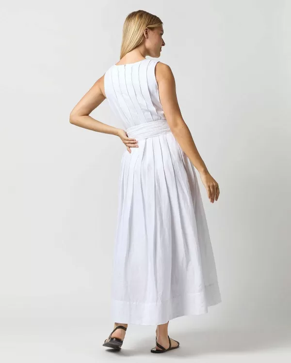 Flash Sale Ann Mashburn Pleated Jill Dress White Sahara Linen