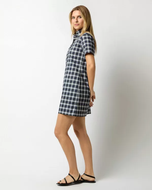 Shop Ann Mashburn Short-Sleeved Popover Dress Navy/Green Gordon Tartan Poplin