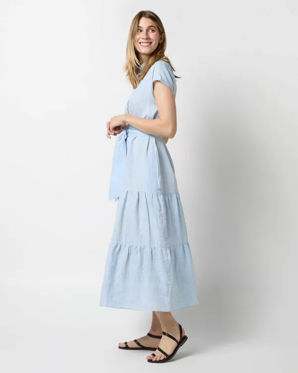 New Ann Mashburn Sophia Dress Sky Sahara Linen