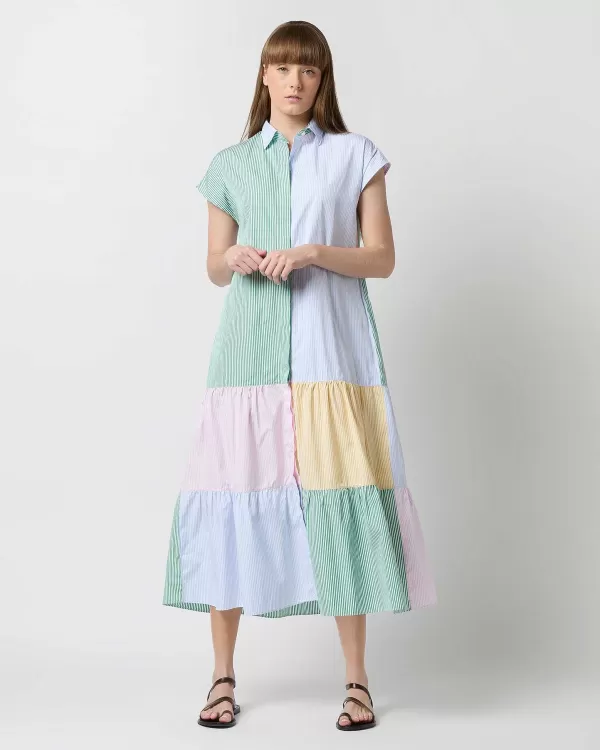 Best Ann Mashburn Sophia Dress Multi Mixed Stripe Poplin