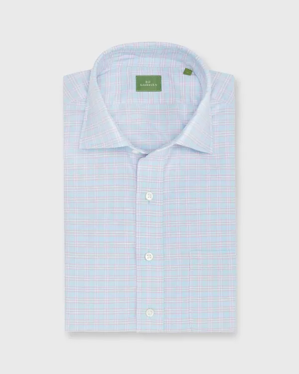 Best Sale Sid Mashburn Spread Collar Popover Shirt Sky/Pink Plaid Linen