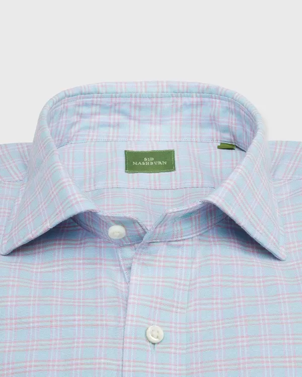 Best Sale Sid Mashburn Spread Collar Popover Shirt Sky/Pink Plaid Linen