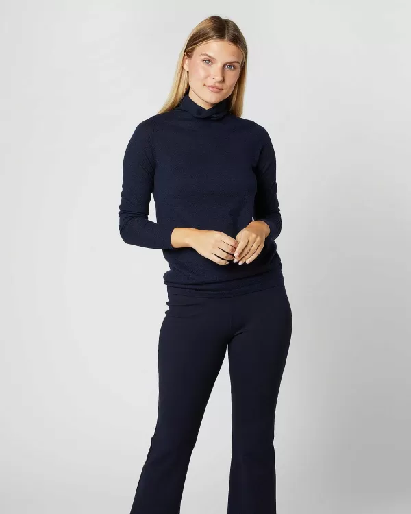 Hot Ann Mashburn Superfine Funnel-Neck Sweater Navy Cashmere