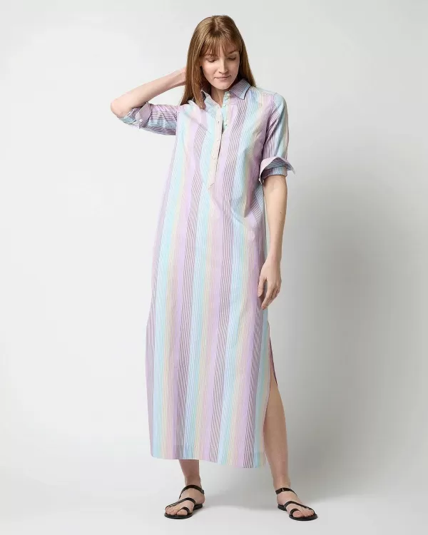 New Ann Mashburn Talitha Shirtdress Rainbow Multi Stripe Poplin