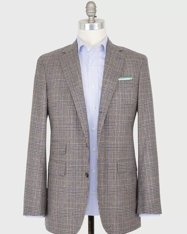 Clearance Sid Mashburn Virgil No. 2 Jacket Flax/Brown/Blue Glen Plaid Hopsack