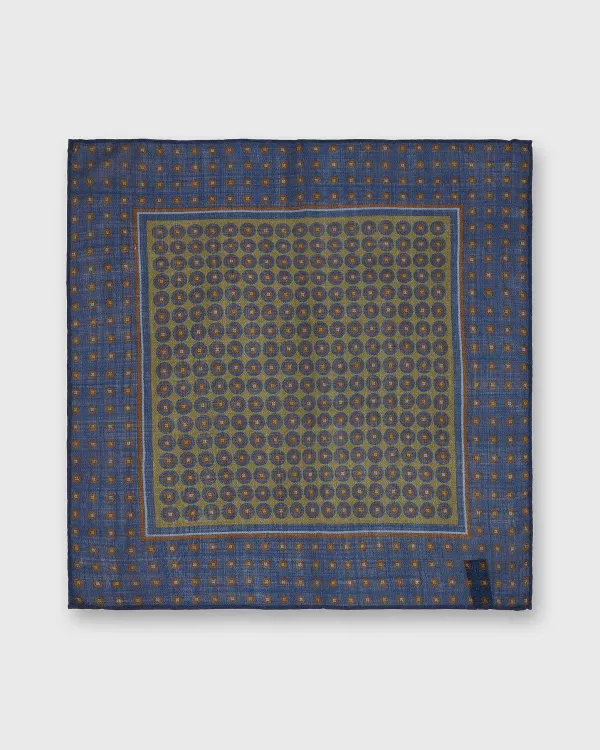 Best Sid Mashburn Wool/Silk Pocket Square Blue/Stone Medallion