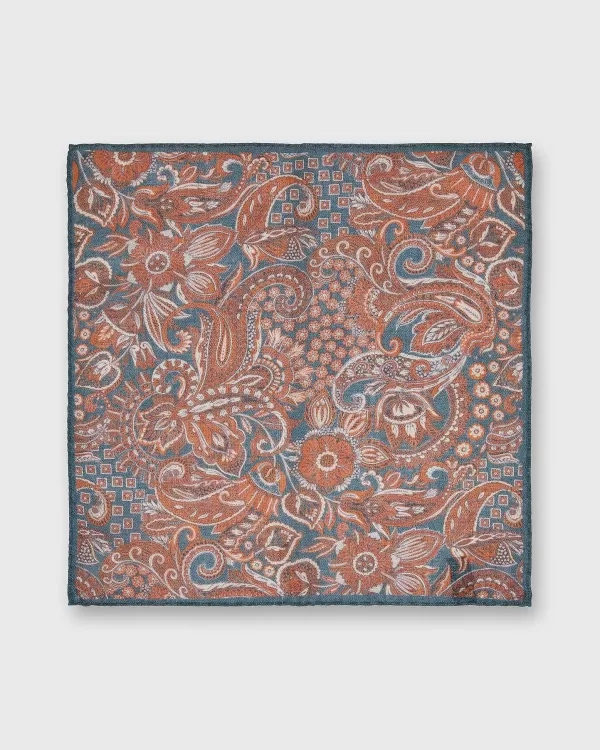 Best Sale Sid Mashburn Wool/Silk Pocket Square Lovat/Orange Floral