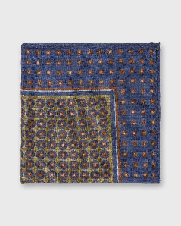 Best Sid Mashburn Wool/Silk Pocket Square Blue/Stone Medallion